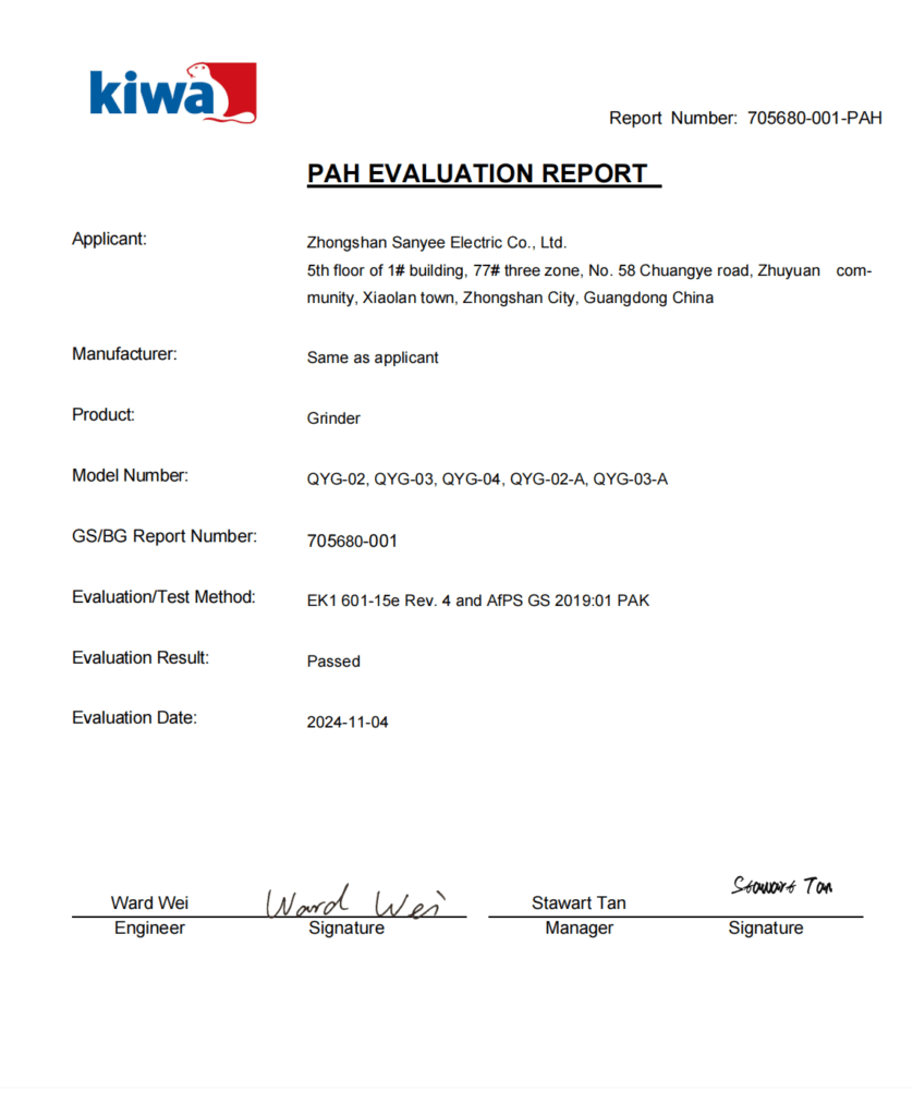 PAH Sanyee certificate